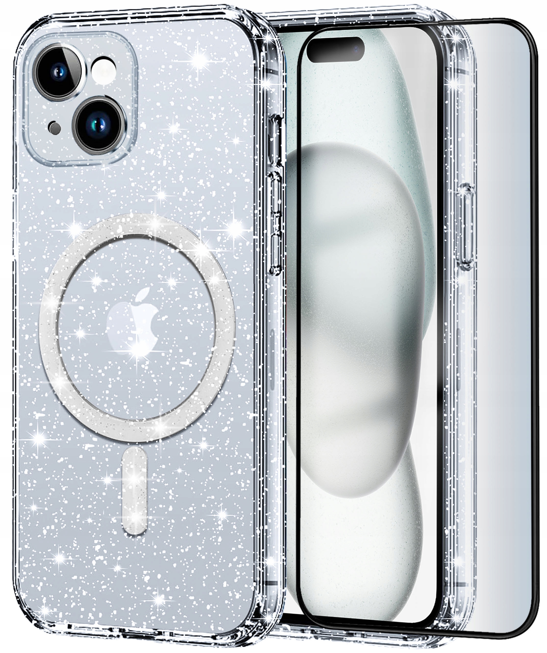Zadná časť KrainaGSM pre Apple iPhone 15 MAGNETIC GLITTER PREMIUM bezfarebná